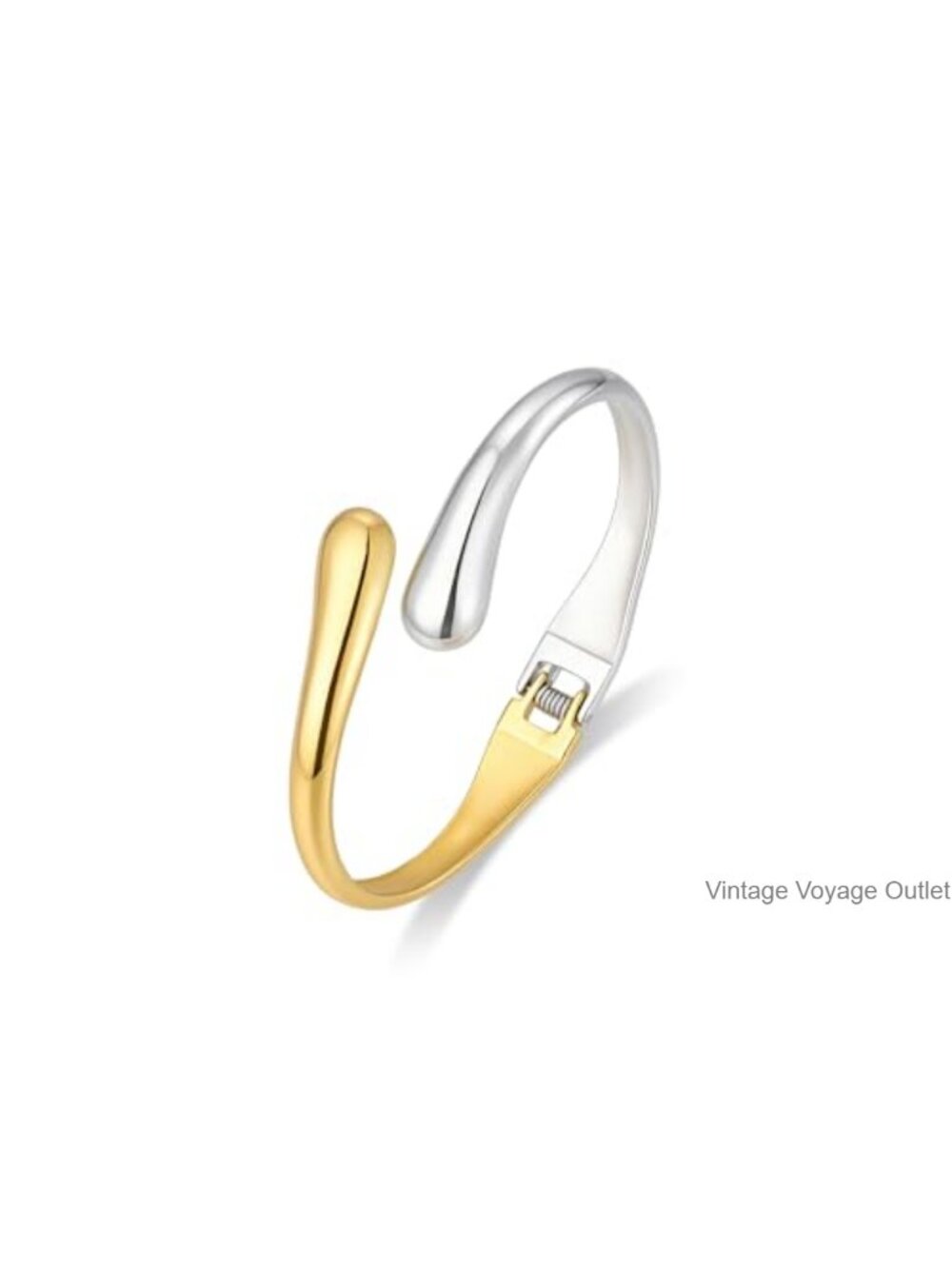 Two Tone Stainless Steel Gold Silver Plated Chunky Cuff Bangle Bracelet